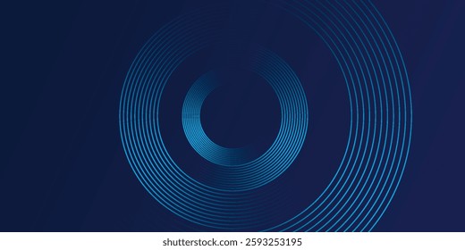 Blue abstract background with glowing circles. Swirl circular lines pattern. Geometric spiral. Twirl element. Modern graphic design. Futuristic technology concept