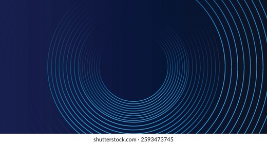 Blue abstract background with glowing circles. Swirl circular lines pattern. Geometric spiral. Twirl element. Modern graphic design. 