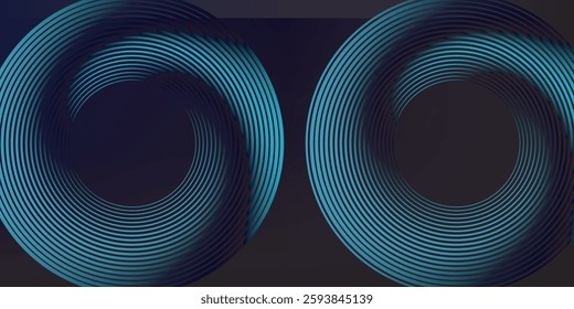 Blue abstract background with glowing circles. Swirl circular lines pattern. Geometric spiral. Twirl element. Modern graphic design. Futuristic technology concept. circle vector ilustration
