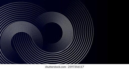 Blue abstract background with glowing circles. Swirl circular lines pattern. Geometric spiral. Twirl element. Modern graphic design. 
