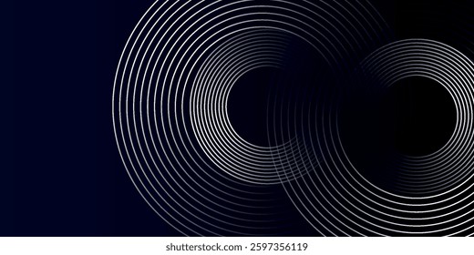 Blue abstract background with glowing circles. Swirl circular lines pattern. Geometric spiral. Twirl element. Modern graphic design. 
