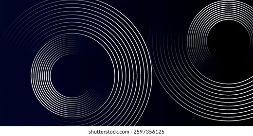 Blue abstract background with glowing circles. Swirl circular lines pattern. Geometric spiral. Twirl element. Modern graphic design. 