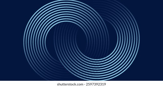Blue abstract background with glowing circles. Swirl circular lines pattern. Geometric spiral. Twirl element. Modern graphic design modern