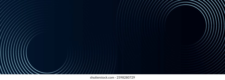 Blue abstract background with glowing circles. Swirl circular lines pattern. Geometric spiral. Twirl element. Modern graphic design. Futuristic technology concept.