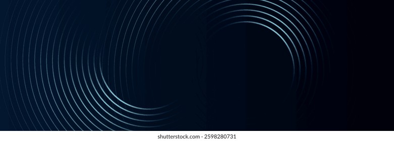 Blue abstract background with glowing circles. Swirl circular lines pattern. Geometric spiral. Twirl element. Modern graphic design. Futuristic technology concept.