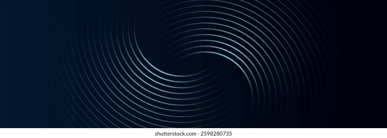 Blue abstract background with glowing circles. Swirl circular lines pattern. Geometric spiral. Twirl element. Modern graphic design. Futuristic technology concept.