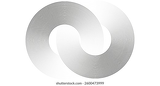 Blue abstract background with glowing circles. Swirl circular lines pattern. Geometric spiral. Twirl element. Modern graphic design. Futuristic technology concept.