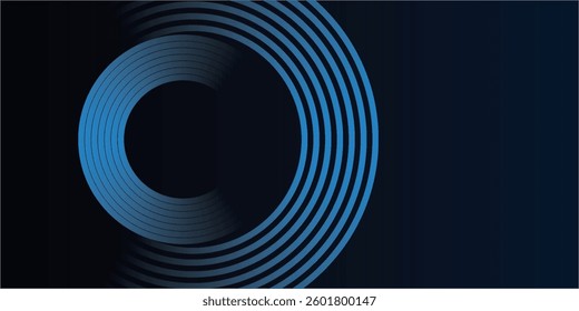 Blue abstract background with glowing circles. Swirl circular lines pattern. Geometric spiral. Twirl element. Modern graphic design. Futuristic technology concept.