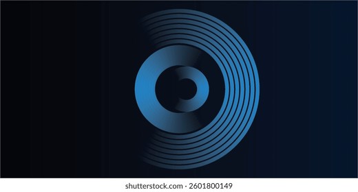 Blue abstract background with glowing circles. Swirl circular lines pattern. Geometric spiral. Twirl element. Modern graphic design. Futuristic technology concept.