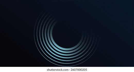 Blue abstract background with glowing circles. Swirl circular lines pattern. Geometric spiral. Twirl element. Modern graphic design. Futuristic technology concept.