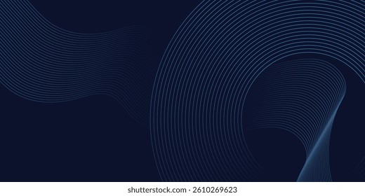 Blue abstract background with glowing circles. Swirl circular lines pattern. Geometric spiral. Twirl element. Modern graphic desi