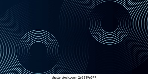 Blue abstract background with glowing circles. Swirl circular lines pattern. Geometric spiral. Twirl element. Modern graphic design. Futuristic technology concept.