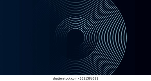Blue abstract background with glowing circles. Swirl circular lines pattern. Geometric spiral. Twirl element. Modern graphic design. Futuristic technology concept.