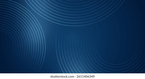 Blue abstract background with glowing circles and swirling spiral lines. Modern geometric twirl pattern design ideal for posters, banners, and presentations.