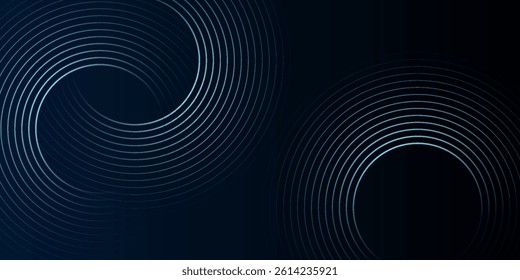 Blue abstract background with glowing circles. Swirl circular lines pattern. Geometric spiral. Twirl element. Modern graphic design. Futuristic technology concept.