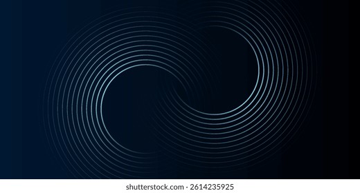 Blue abstract background with glowing circles. Swirl circular lines pattern. Geometric spiral. Twirl element. Modern graphic design. Futuristic technology concept.