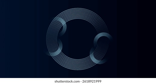 Blue abstract background with glowing circles. Swirl circular lines pattern. Geometric spiral. Twirl element. Modern graphic design. Futuristic technology concept.