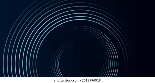 Blue abstract background with glowing circles. Swirl circular lines pattern. Geometric spiral. Twirl element. Modern graphic design. Futuristic technology concept.