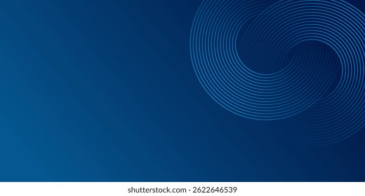 Blue abstract background with glowing circles. Swirl circular lines pattern. Geometric spiral. Twirl element. Modern graphic desi