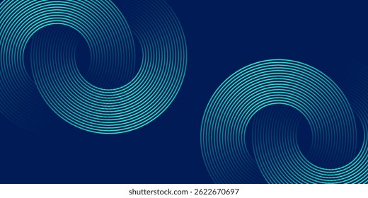 Blue abstract background with glowing circles. Swirl circular lines pattern. Geometric spiral. Twirl element. Modern graphic design. Futuristic technology concept