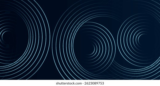Blue abstract background with glowing circles. Swirl circular lines pattern. Geometric spiral. Twirl element. Modern graphic design. Futuristic technology concept. Vector Eps10