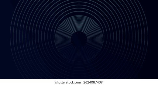Blue abstract background with glowing circles. Swirl circular lines pattern. Geometric spiral. Twirl element. Modern graphic design. Futuristic technology concept.