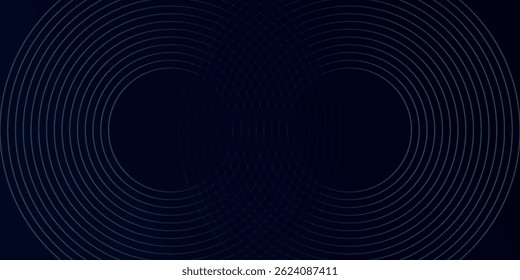 Blauer abstrakter Hintergrund mit leuchtenden Kreisen. Kreisförmiges Linienmuster drehen. Geometrische Spirale. Drallelement. Modernes Grafikdesign. Futuristisches Technologiekonzept.