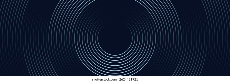Blue abstract background with glowing circles. Swirl circular lines pattern. Geometric spiral. Twirl element. Modern graphic design. Futuristic technology concept. Vector illustration.