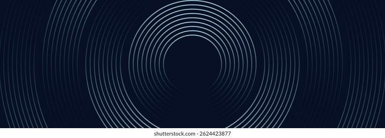 Blue abstract background with glowing circles. Swirl circular lines pattern. Geometric spiral. Twirl element. Modern graphic design. Futuristic technology concept. Vector illustration.