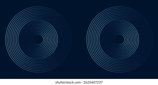 Blue abstract background with glowing circles. Swirl circular lines pattern. Geometric spiral. Twirl element. Modern graphic design. Futuristic technology concept.
