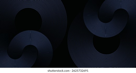 Blue abstract background with glowing circles. Swirl circular lines pattern. Geometric spiral. Twirl element. Modern graphic desi