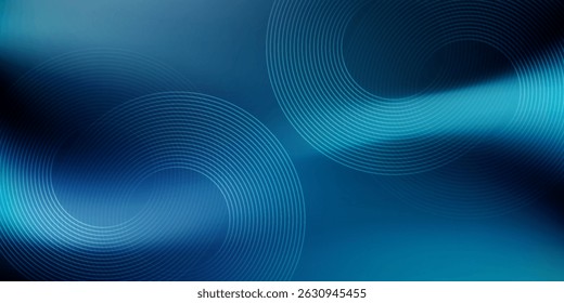 Blue abstract background with glowing circles. Swirl circular lines pattern. Geometric spiral. Twirl element. Modern graphic design. Futuristic technology concept.