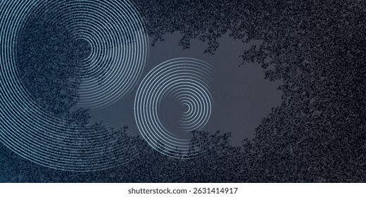 Blue abstract background with glowing circles. Swirl circular lines pattern. Geometric spiral.