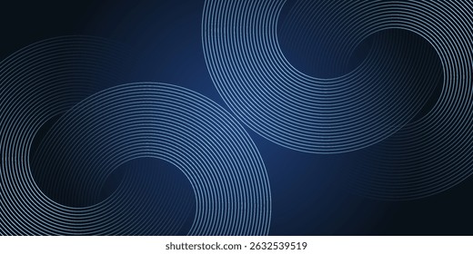 Blue abstract background with glowing circles. Swirl circular lines pattern. Geometric spiral. Twirl element. Modern graphic design. Futuristic technology concept. circle vector ilustration	
