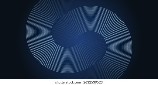 Blue abstract background with glowing circles. Swirl circular lines pattern. Geometric spiral. Twirl element. Modern graphic design. Futuristic technology concept. circle vector ilustration	
