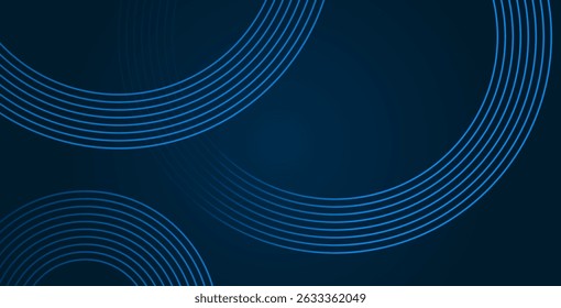 Blue abstract background with glowing circles and swirling spiral lines. Modern geometric twirl pattern design ideal for posters, banners, and presentations.
