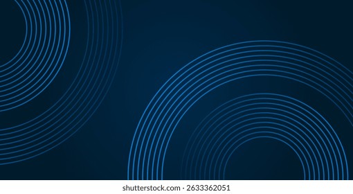 Blue abstract background with glowing circles and swirling spiral lines. Modern geometric twirl pattern design ideal for posters, banners, and presentations.