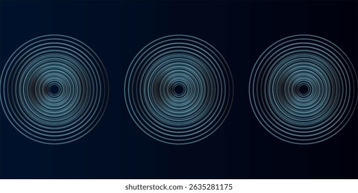 Fundo abstrato azul com círculos brilhantes. Padrão de linhas circulares giratórias. Espiral geométrica. Elemento de giro. Design gráfico moderno. Conceito de tecnologia futurista.