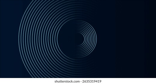 Fondo abstracto azul con círculos brillantes. Patrón de líneas circulares. Espiral geométrica. Elemento giratorio. Diseño gráfico moderno. Concepto de tecnología futurista. Vector Eps10