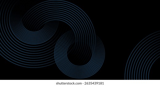 Fundo abstrato azul com círculos brilhantes. Padrão de linhas circulares giratórias. Espiral geométrica. Elemento de giro. Design gráfico moderno. Conceito de tecnologia futurista.