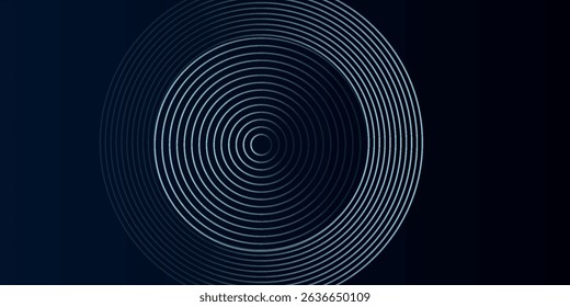 Blue abstract background with glowing circles. Swirl circular lines pattern. Geometric spiral. Twirl element. Modern graphic design. Futuristic technology concept.