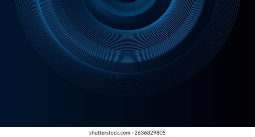 Blue abstract background with glowing circles. Swirl circular lines pattern. Geometric spiral.