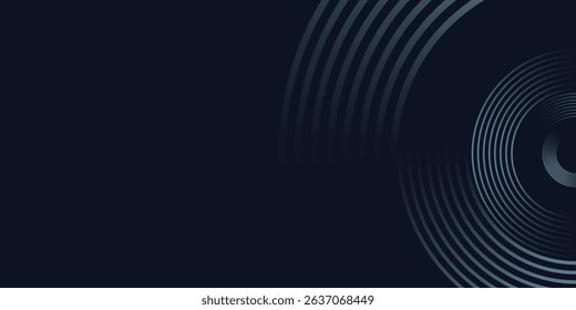 Blue abstract background with glowing circles. Swirl circular lines pattern. Geometric spiral. Twirl element. Modern graphic design. Futuristic technology concept. Vector illustration.