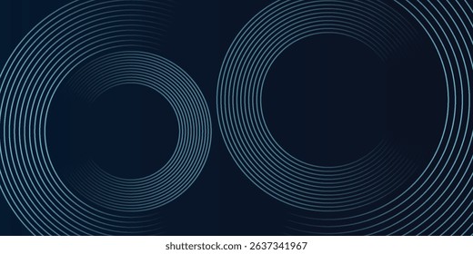 Blue abstract background with glowing circles. Swirl circular lines pattern. Geometric spiral. Twirl element simple modern.