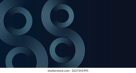 Blue abstract background with glowing circles. Swirl circular lines pattern. Geometric spiral. Twirl element simple modern art nice.