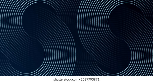 Blue abstract background with glowing circles. Swirl circular lines pattern. Geometric spiral. Twirl element. Modern graphic design. Futuristic technology concept.
