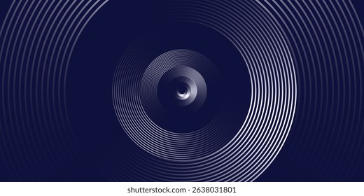 Blue abstract background with glowing circles. Swirl circular lines pattern. Geometric spiral. Twirl element. Modern graphic design. Futuristic technology concept. Vector illustration.