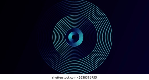 Blue abstract background with glowing circles. Swirl circular lines pattern. Geometric spiral. Twirl element. Modern graphic design. Futuristic technology concept.