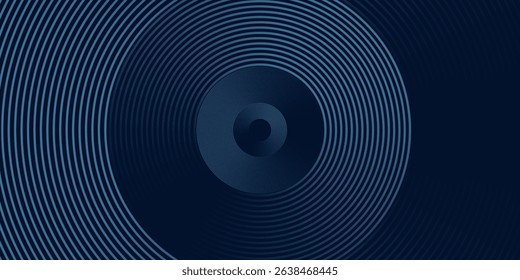 Blue abstract background with glowing circles. Swirl circular lines pattern. Geometric spiral. Twirl element. Modern graphic design. Futuristic technology concept.