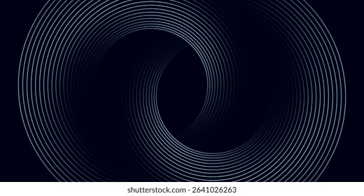 Blue abstract background with glowing circles. Swirl circular lines pattern. Geometric spiral. Twirl element. Modern graphic design. Futuristic technology concept.
